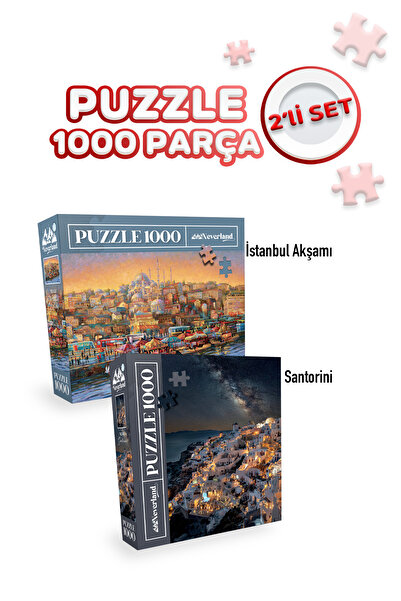 Neverland 2 Pcs 1000 Piece Puzzle - Istanbul Evening and Santorini