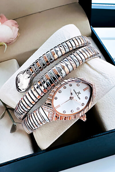 Daniel Klein Snake Watch Model - Women's Wrist Watch, Waterproof Rose Silver Steel Band - Bracelet Gift Dkby2046C6
