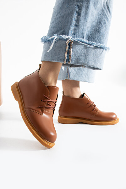 Moda Devrin Taba Cilt Bağcıklı Bot (Kaymaya Karşı Dirençli)