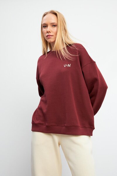 VENA Суитшърт с принт Good Vibes - Кафяв