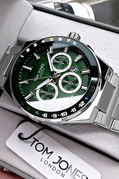 Tom Jones ساعة يد رجالية 3 اتم مقاومة للماء لون فضي سوار فولاذي Wlg208