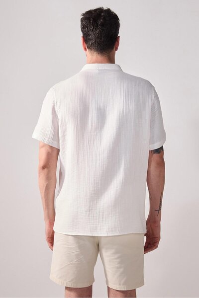 VENA Short Sleeve Muslin Shirt-Ivory