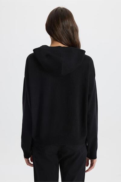 VENA Angelica Kapüşonlu Regular Fit Triko Kazak-Siyah