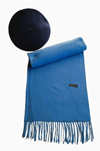 OEM Șal din cașmir albastru deschis cu beretă de lână