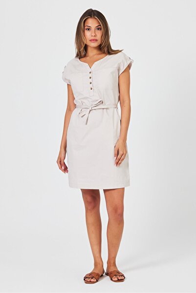 VENA Φόρεμα Riva με κουμπιά μπροστά, κανονική εφαρμογή, γαμπαρντίνα-πέτρα