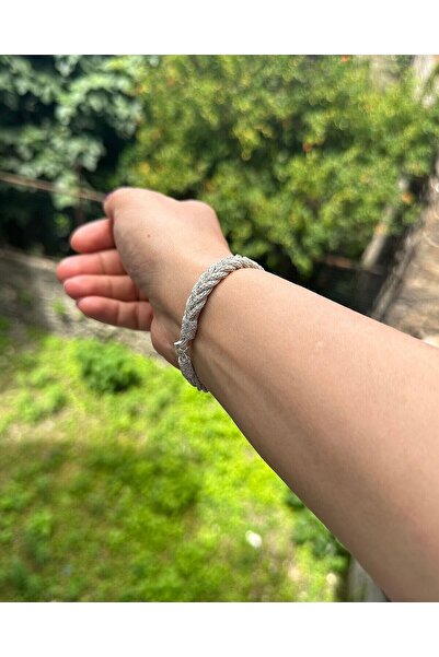 KAZZAZE Gümüş Kazaziye Kalın Örgü Bileklik Bıl039