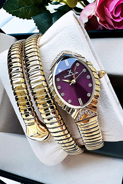 Daniel Klein Yılan Saat Model - Kadın Kol Saati, Su Geçirmez Gold Bordo Çelik Kordon - Bileklik Hediye GDKB2011C2