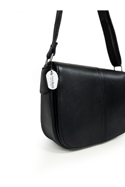 westbag Hakiki Deri Siyah Premium Kapaklı Çapraz ve Omuz Çantası