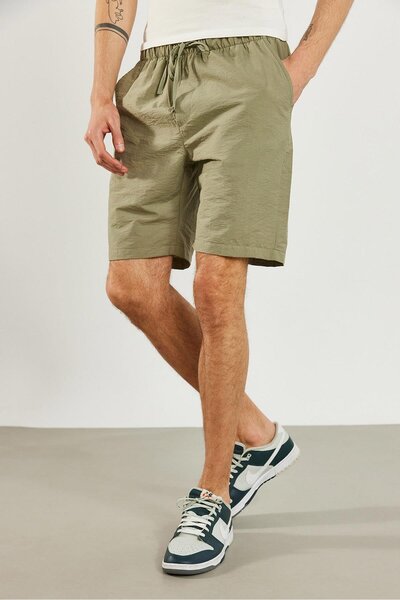 VENA Elastic Waist Parachute Shorts-Khaki