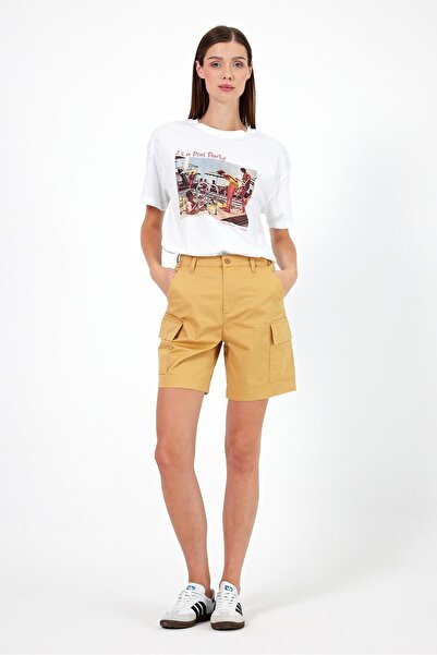 VENA Helen Cargo Pocketed Gabardine Bermuda Shorts-Honey Foam