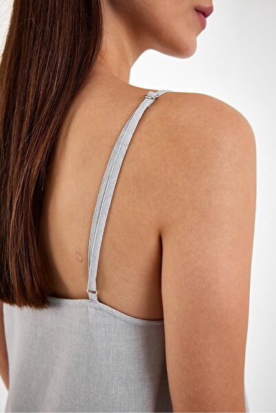 VENA Felix İnce Askılı Basic Keten Elbise-Gri