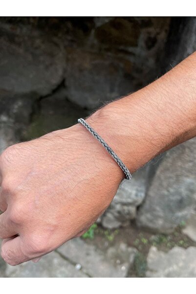 KAZZAZE Gümüş Kazaziye Kalın Iki Sıralı Tilki Kuyruğu El Örgüsü Bileklik Bıl2006