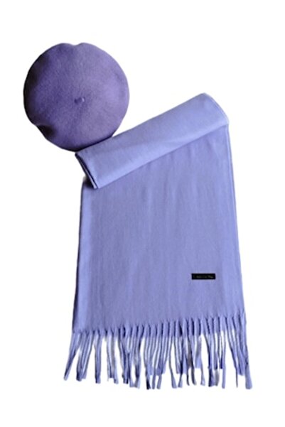 OEM Set de șal din cașmir și beretă asortată, culoare lavandă, 200 x 75 cm