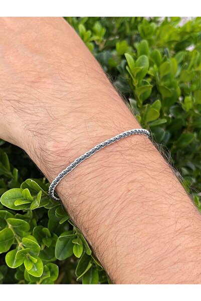 KAZZAZE Tilki Kuyruğu Örgü Siyah Beyaz Gümüş Kazaziye Bileklik