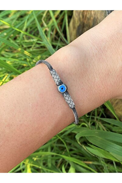 KAZZAZE Nazar Boncuklu Oksitli Gümüş Kazaziye Bileklik