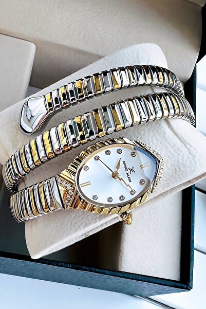 Daniel Klein Snake Watch Model - Women's Wrist Watch, Waterproof Gold Silver Steel Band - Bracelet Gift Gdkb2011C3