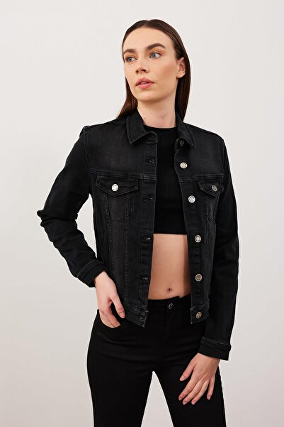 VENA Ally Black Slim Fit Jean Jacket - Black
