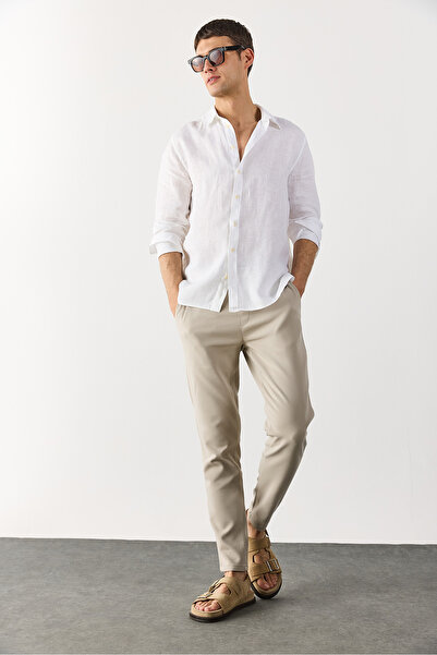 VENA Cămașă de in Nicolas Regular Fit - ALBĂ