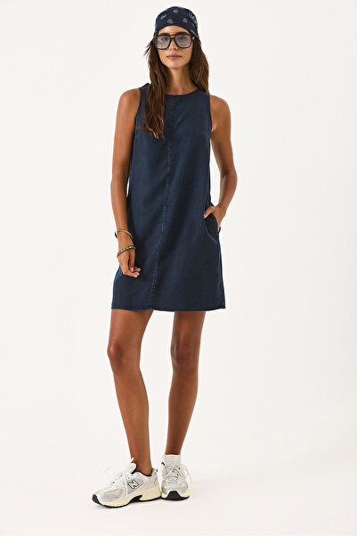 VENA Miranda Blue Black Bisiklet Yaka Regular Fit Jean Elbise(Tencel)(TM) - B...
