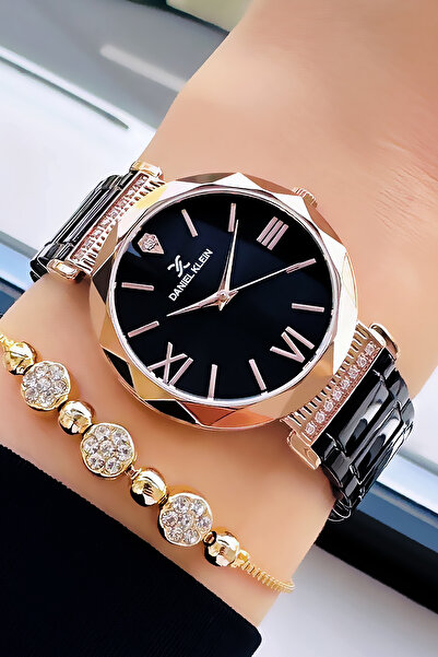 Daniel Klein Kadın Kol Saati 3 Atm Su Geçirmez Siyah-rose Gold Renk Çelik Kordon + Bileklik Wlg214