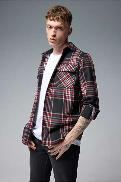 VENA Регулярна кройка карирана външна риза - черна - червена