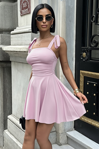 Edela Ροζ φόρεμα με λουράκια με φιόγκο 7081