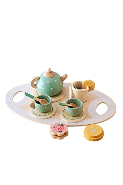 OEM Set cu ceainic si cesti din lemn, joc de rol pentru copii, Afternoon Tea, Montessori, 15 piese, 3+