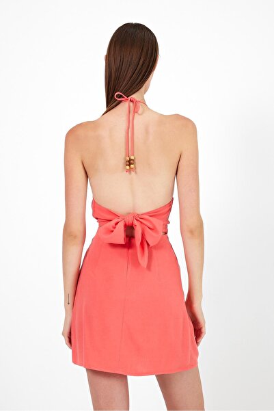 VENA Valeri Halter Neck Linen Dress-Pomegranate Flower
