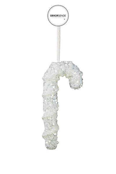 Dekorsende Χριστουγεννιάτικο Στολίδι Πέρλα Ασημένιο Μπαστούνι Λευκό 15 εκ.