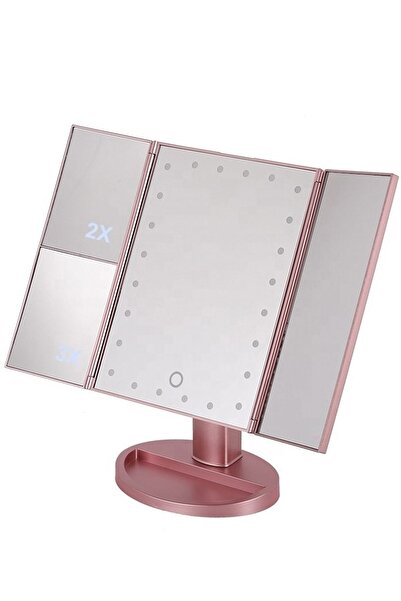 LAND OF MYTH Lom2053- 1X-2X-3X+10X Zoom Makeup Mirror with 24 Led Lights, Foldable, Touchable (Rose Gold)