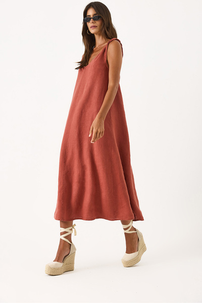 VENA Twisted Strap Linen Dress - Tile