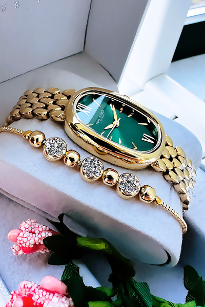 Tom Jones Kadın Kol Saati 3 Atm Su Geçirmez Gold Renk Çelik Kordon + Hediye Bileklik DKH4560C2