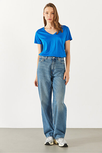 VENA Boyfriend V Yaka Regular Fit Modal Tişört(TENCEL)(TM) - SAFİR