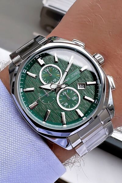 Tom Jones ساعة يد رجالية مع تقويم 3 أتم مقاومة للماء سوار فولاذي فضي اللون GT...