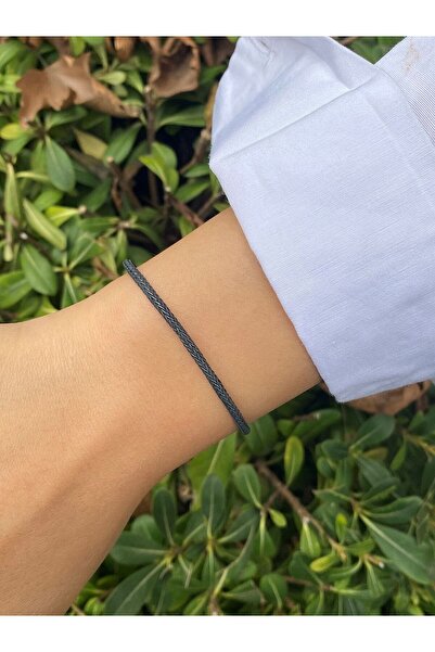 KAZZAZE Gümüş Kazaziye El Örgüsü Siyah Zincir Bileklik