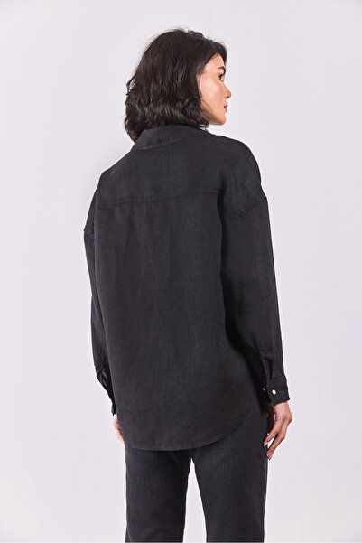 VENA Ленена риза Alina Oversize - ЧЕРНА