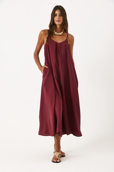 VENA Strappy Maxi Dress(Cupro) - Bordo