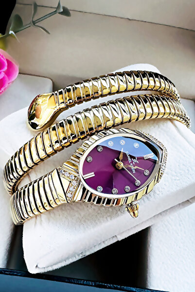 Daniel Klein Yılan Saat Model - Kadın Kol Saati, Su Geçirmez Gold Bordo Çelik Kordon - Bileklik Hediye GDKB2011C2