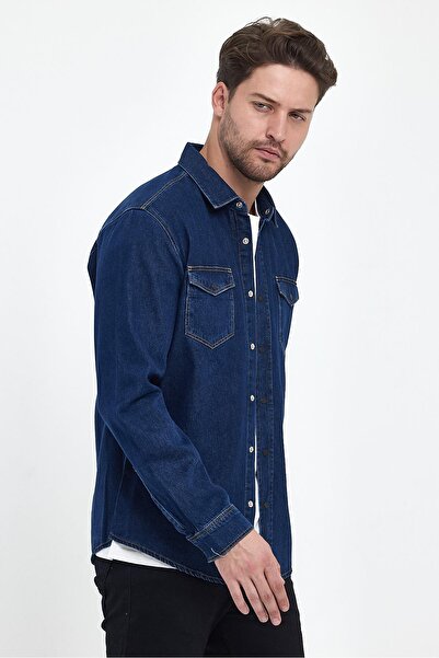VENA Cămașă de jeans Austin Dark Blue Slim Fit - Albastru închis