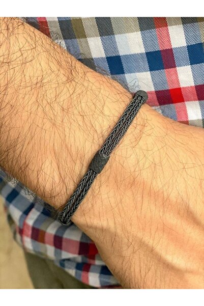 KAZZAZE Siyah Gümüş Örgü Çift Sıra Tilki Kuyruğu Bileklik