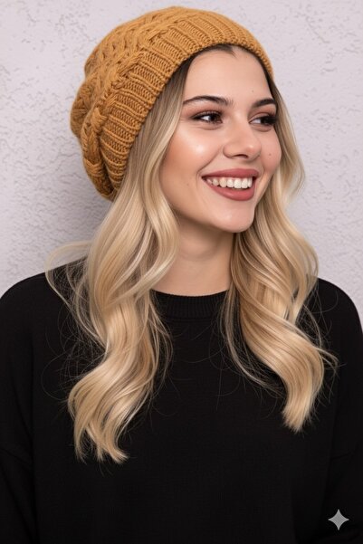 Goldmine Beretă tricotată cu două straturi, culoare muștar