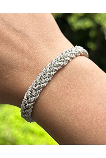 KAZZAZE Gümüş Kazaziye Kalın Örgü Bileklik Bıl039
