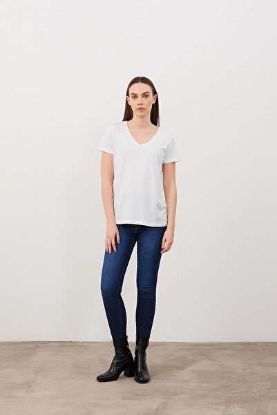 VENA Tricou Boyfriend cu decolteu în V Regular Fit (Modal) - Alb