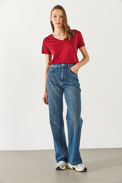 VENA Tricou cu decolteu în V pentru somn regulat (TENCEL) (TM) - Roșu Claret