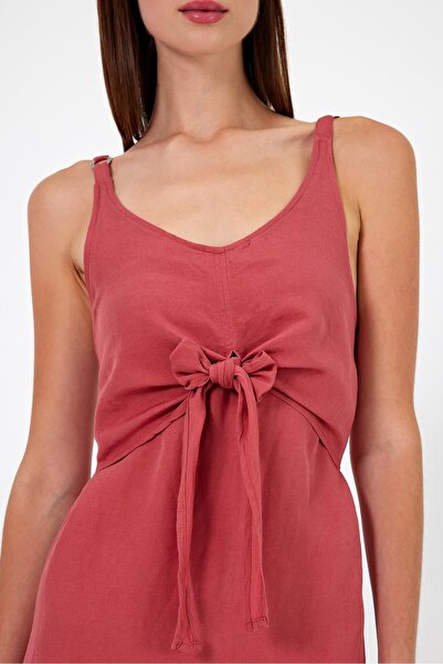 VENA Front-Tied Linen Dress-Dried Rose