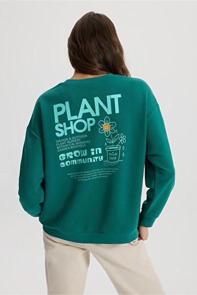 VENA Women's Plant Printed Sweatshirt - Forest
