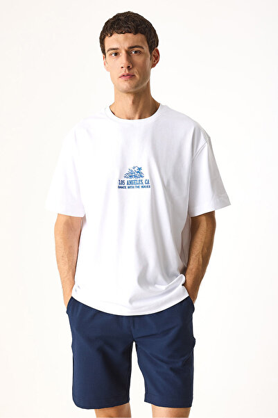 VENA Μπλουζάκι με κέντημα του Λος Άντζελες-Λευκό