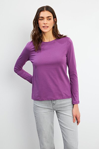 VENA Gloria Bisiklet Yaka Regular Fit Uzun Kollu Basic Tişört-MENEKŞE