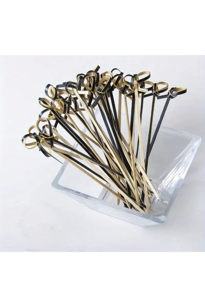 alenked Black Knotted Bamboo Toothpick 12 cm 50 Pieces Special Series