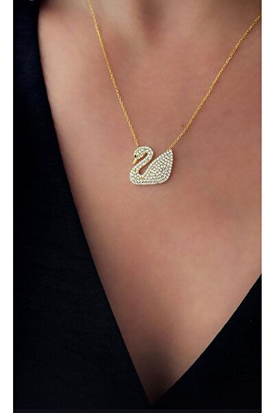 Ricco Jewellery 14 K Gold Kaplama 925 Ayar Gümüş Kuğu Kolye